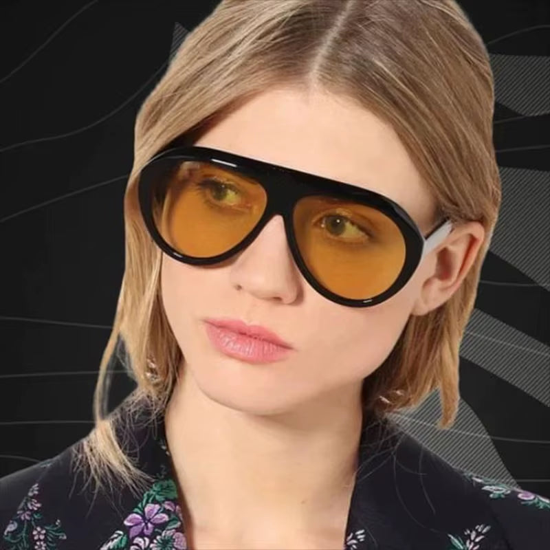 2025 New Trendy Goggles Glasses Big Face Women Sunglasses Women'S Sunscreen UV Protective Sunshade Concave Design